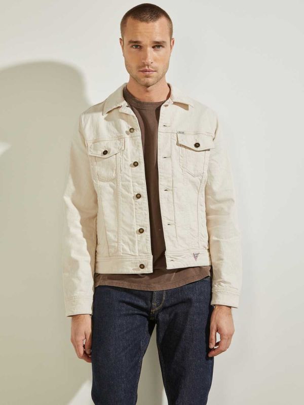 Beige Men's Guess Dillon Denim Jackets Australia Sale | 890YZPOBF