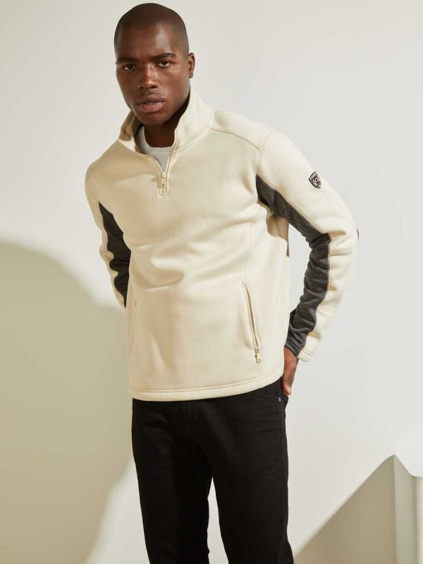 Beige Men's Guess Runyon Fleece Half-Zip Pullover Australia Sale | 304LKGMUE