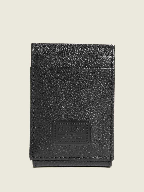 Black Men's Guess Bishop Magnetic Fold Wallets Australia Sale | 641UVFQLS