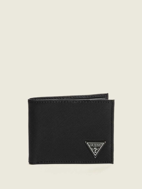 Black Men's Guess Certosa Leather Billfold Wallets Australia Sale | 340CYVTEB