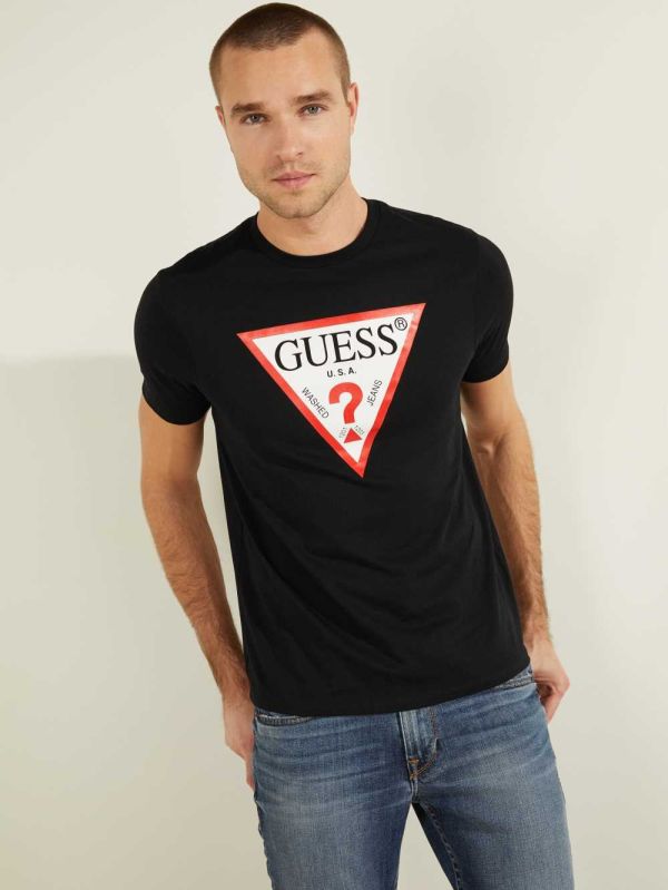 Black Men's Guess Classic Logo T-shirt Australia Sale | 031EVOCTW