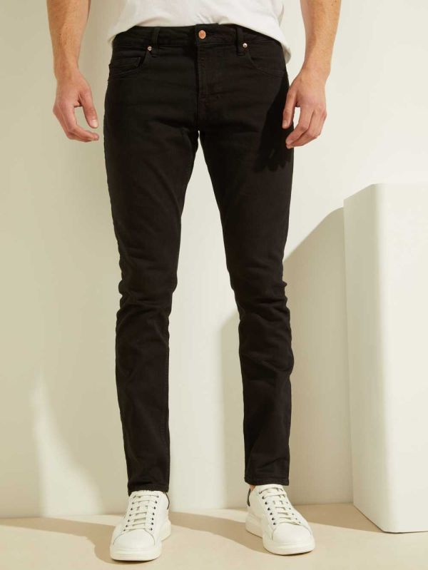 Black Men's Guess Classic Solid Skinny Jeans Australia Sale | 965YCMAOD