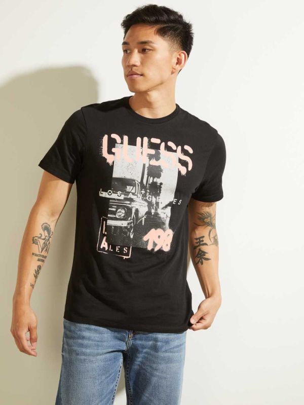 Black Men's Guess Eco LA Scenic T-shirt Australia Sale | 758QDCKTS