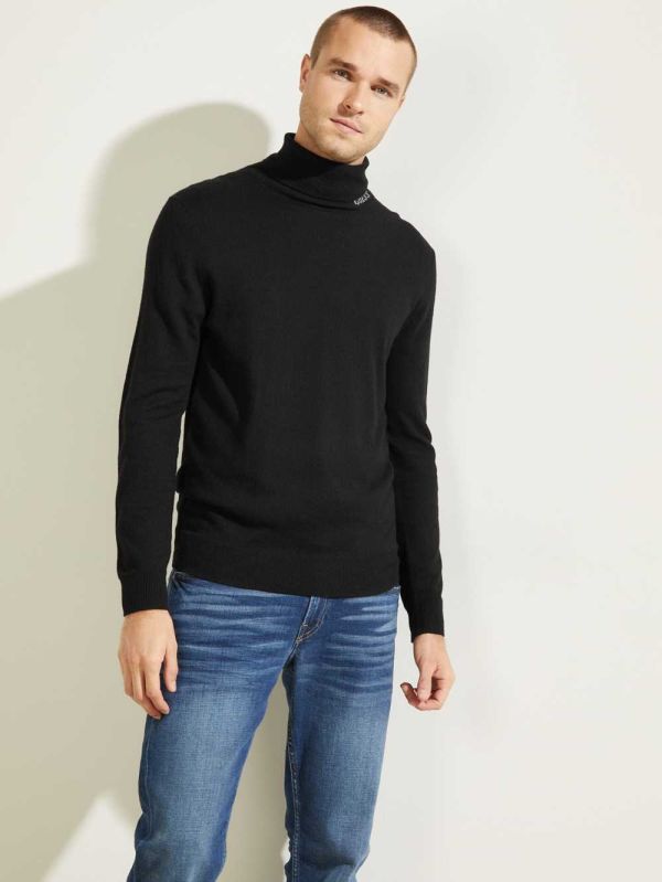 Black Men's Guess Eco Lane Basic Turtleneck T-shirt Australia Sale | 479IFSVEW