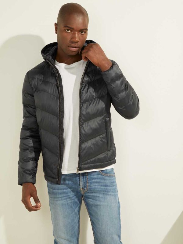 Black Men's Guess Eco Lightweight Puffer Jackets Australia Sale | 517NCEFAZ