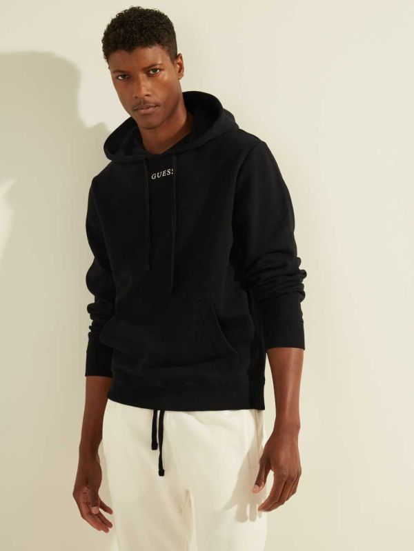 Black Men's Guess Eco Roy Embroidered Logo Hoodie Australia Sale | 932QCFDYV