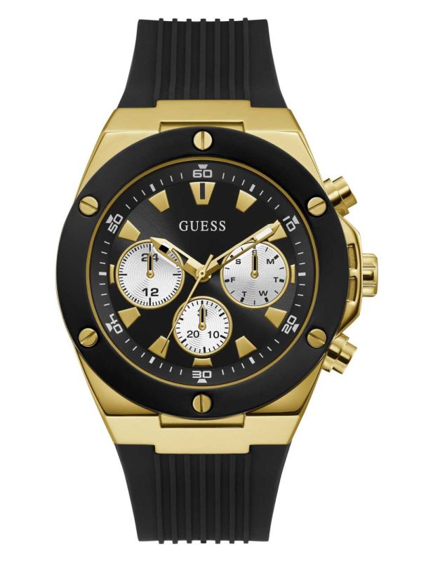 Black Men's Guess Gold-Tone And Black Chrono-Look Multifunction Watches Australia Sale | 231DRLFUC