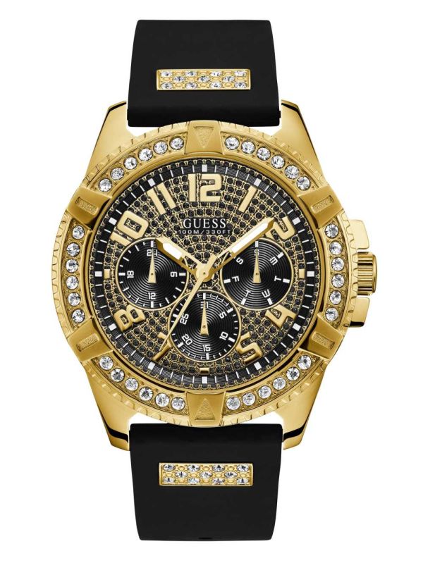 Black Men's Guess Gold-Tone Multifunction Watches Australia Sale | 943XIHNYP