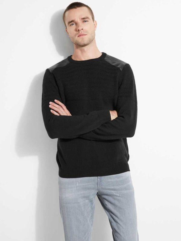 Black Men's Guess Liam Herringbone Contrast Sweaters Australia Sale | 290UDEGQS