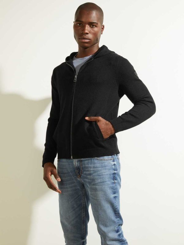 Black Men's Guess Liam Zip-Up Hoodie Australia Sale | 831KSNYGF