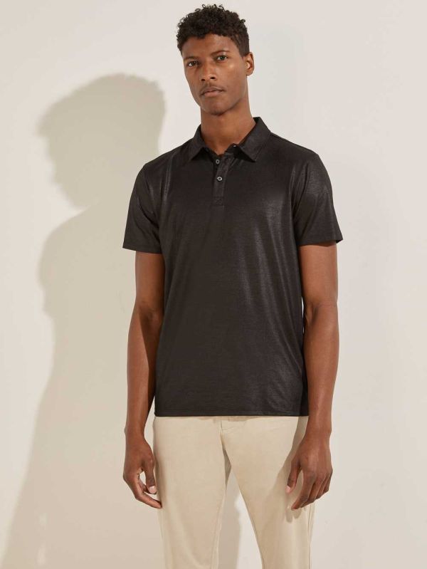 Black Men's Guess Mason Shine Polo Shirts Australia Sale | 892SUPJHV