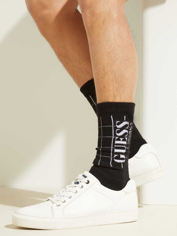 Black Men's Guess Originals Logo Socks Australia Sale | 975SGKPFU