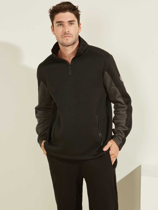 Black Men's Guess Runyon Fleece Half-Zip Pullover Australia Sale | 563LOJCSK