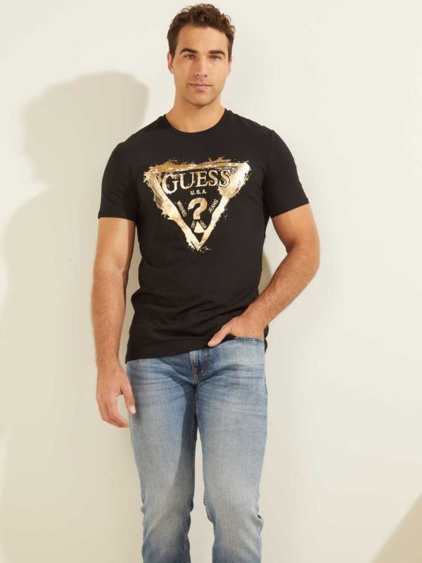 Black Men's Guess Splash T-shirt Australia Sale | 640LNDPJG