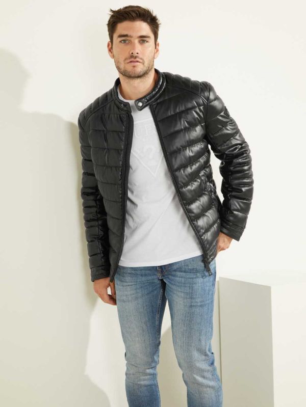 Black Men's Guess Stretch Puffer Jackets Australia Sale | 701OZDEAG