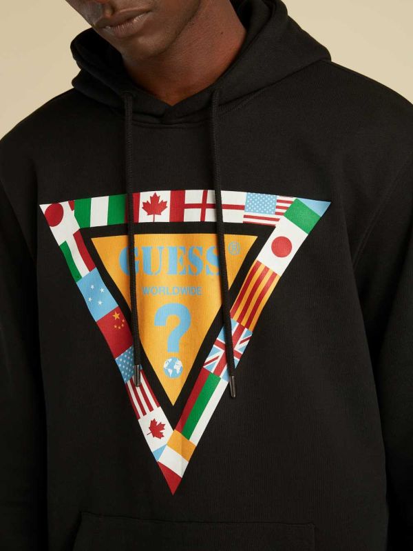 Black Men's Guess Summer Games Logo Hoodie Australia Sale | 458EXGFBW