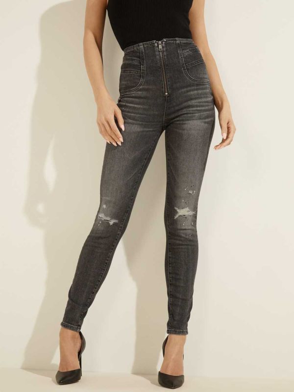 Black White Women's Guess Eco Kat Skinny Jeans Australia Sale | 956BPMOFK