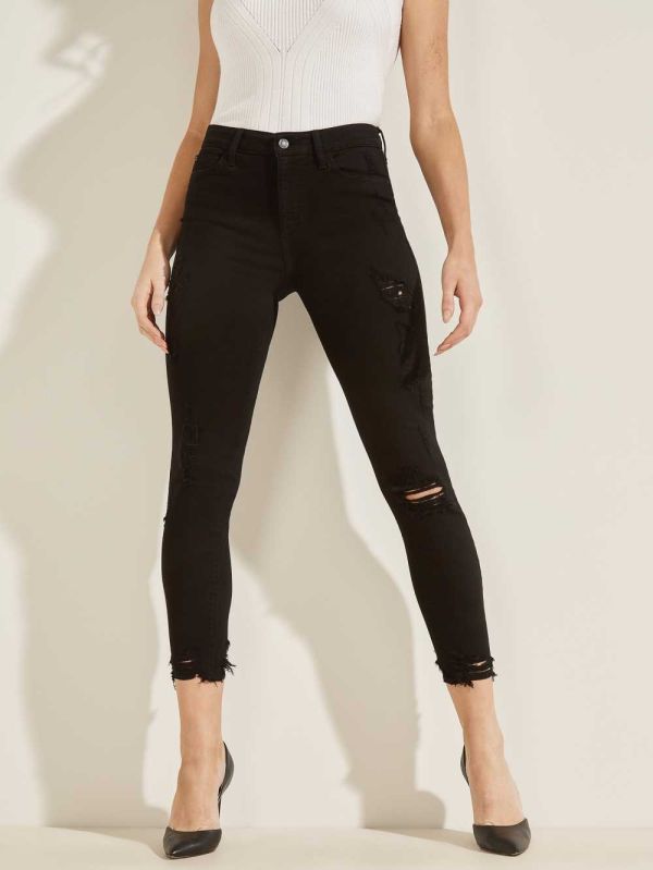 Black Women's Guess 1981 Destroyed High-Rise Skinny Jeans Australia Sale | 745VWQEUI