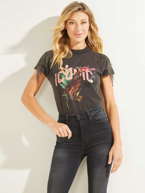 Black Women's Guess Ainhoa T-shirt Australia Sale | 531FTNDIM