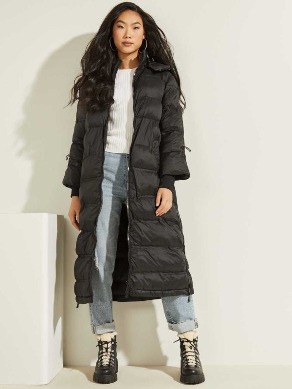 Black Women's Guess Brunella Long Puffer Jackets Australia Sale | 137OZEYUI