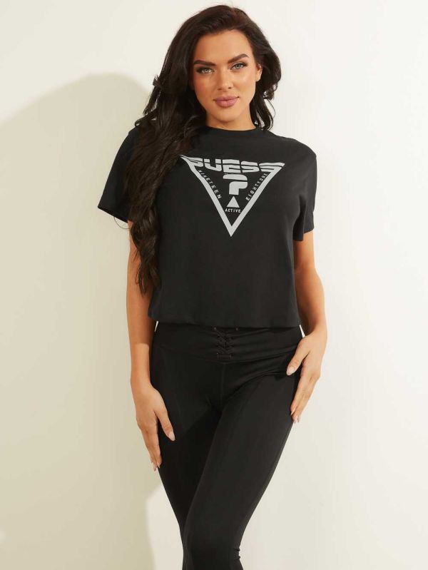 Black Women's Guess Caren Cropped T-shirt Australia Sale | 364BITQJR