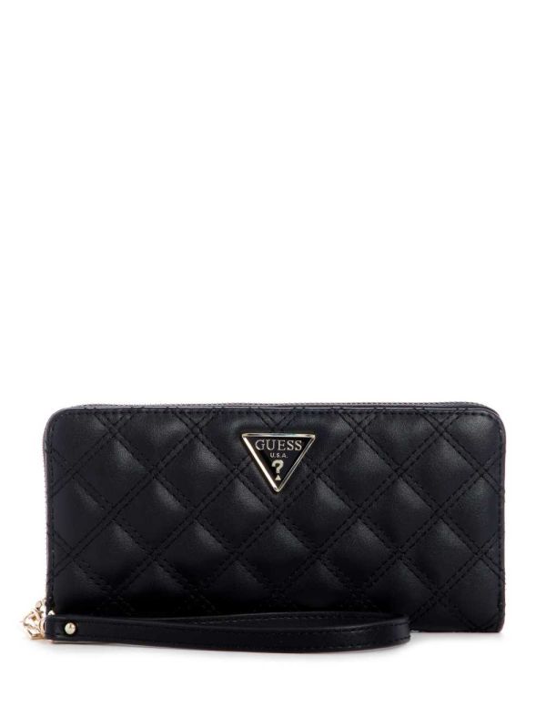 Black Women's Guess Cessily Quilted Large Zip-Around Wallets Australia Sale | 689QCLJRO