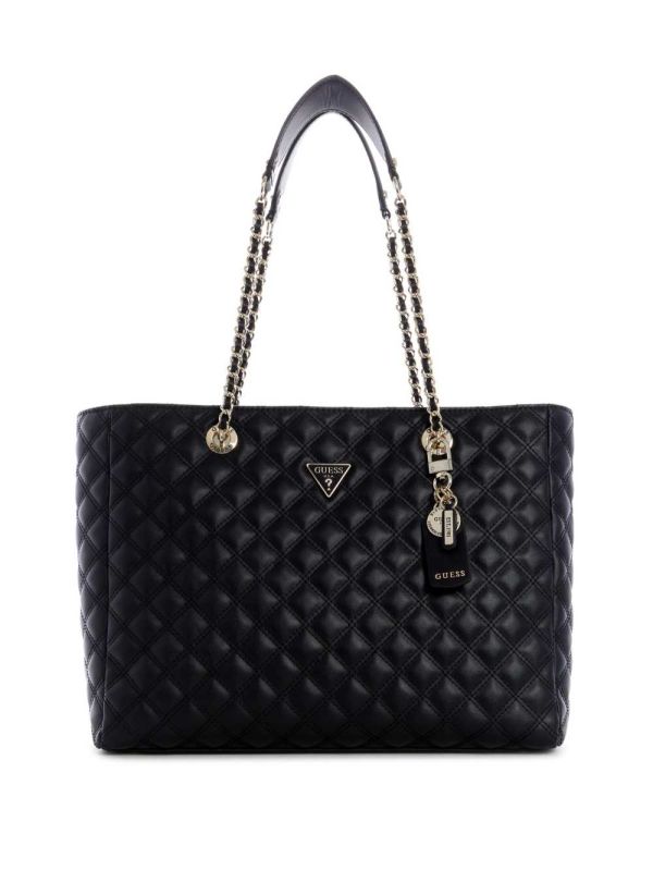 Black Women's Guess Cessily Quilted Tote Bags Australia Sale | 453FVDWLE