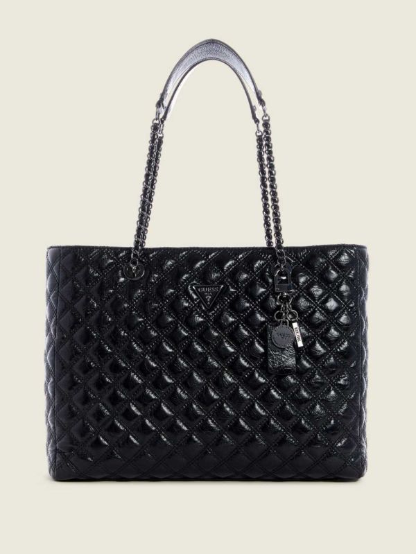 Black Women's Guess Cessily Quilted Tote Bags Australia Sale | 602KRFTLN