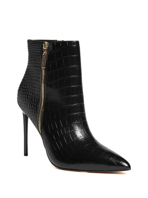 Black Women's Guess Croc Leather Zipper Booties Australia Sale | 946SIKXGF