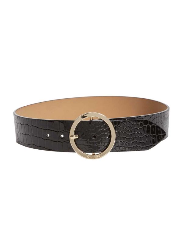 Black Women's Guess Croc Round Buckle Belts Australia Sale | 307KUQGIA