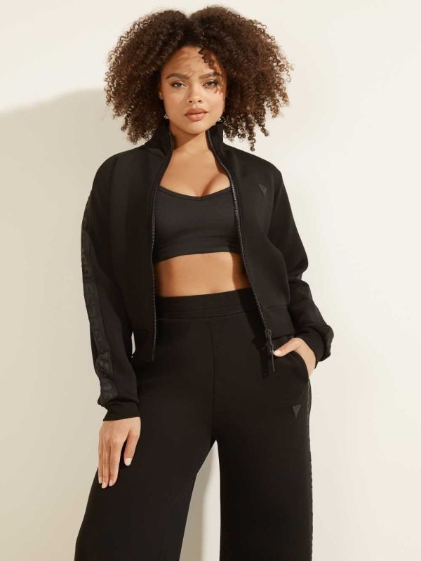 Black Women's Guess Cropped Scuba Logo Zip-up Jackets Australia Sale | 425UOVXPA