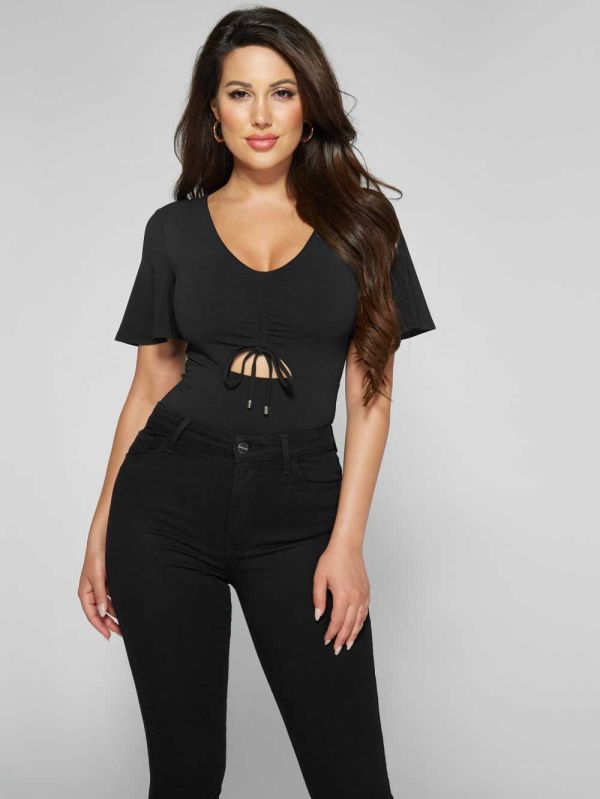 Black Women's Guess Darling Cutout Bodysuit Australia Sale | 148XPFCKJ