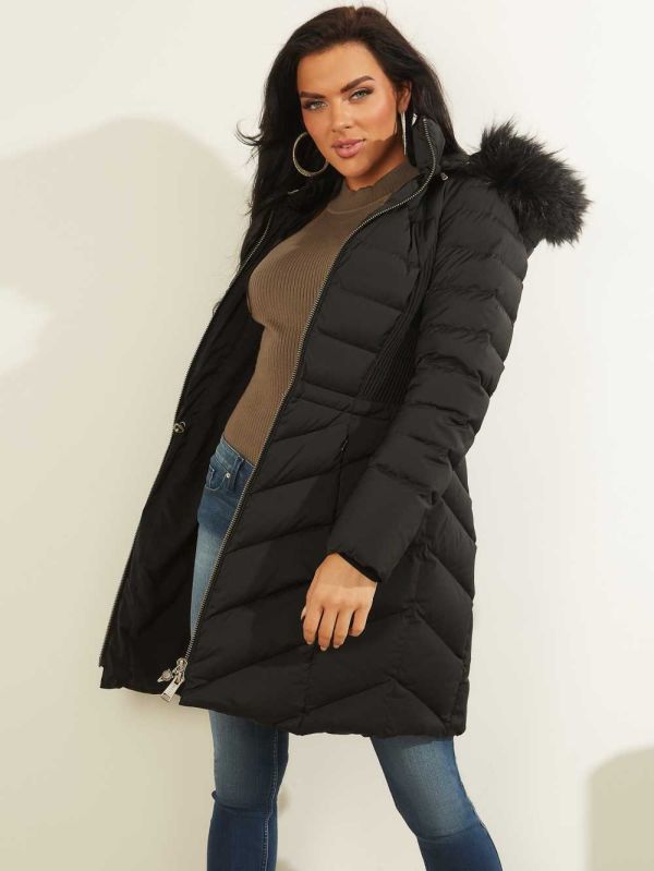 Black Women's Guess Eco Cecilia Down Puffer Coats Australia Sale | 587QHWEUO