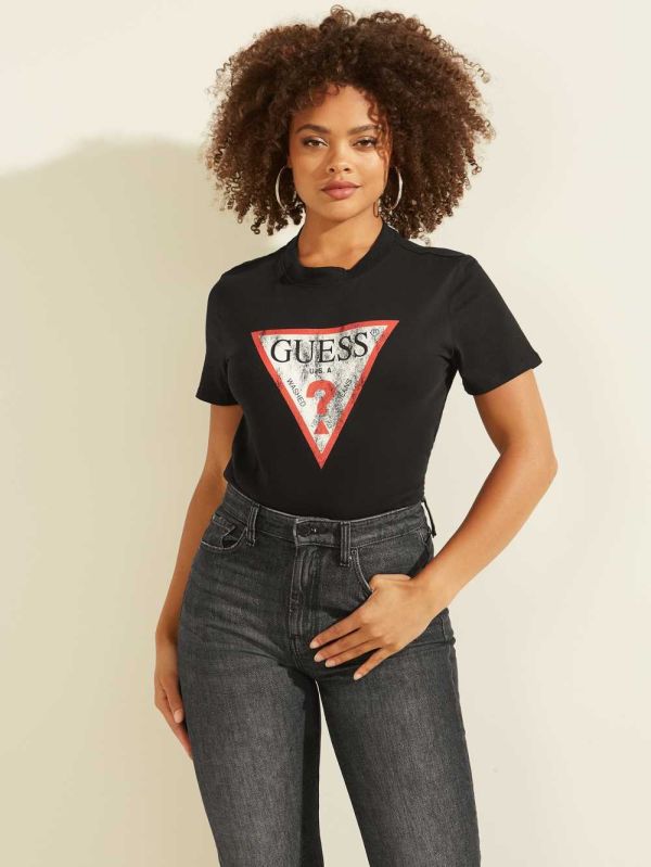 Black Women's Guess Eco Classic Logo T-shirt Australia Sale | 536FLAEOM