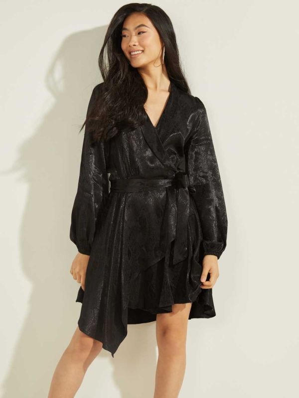 Black Women's Guess Eco Doha Wrap Dresses Australia Sale | 625OTKIVY