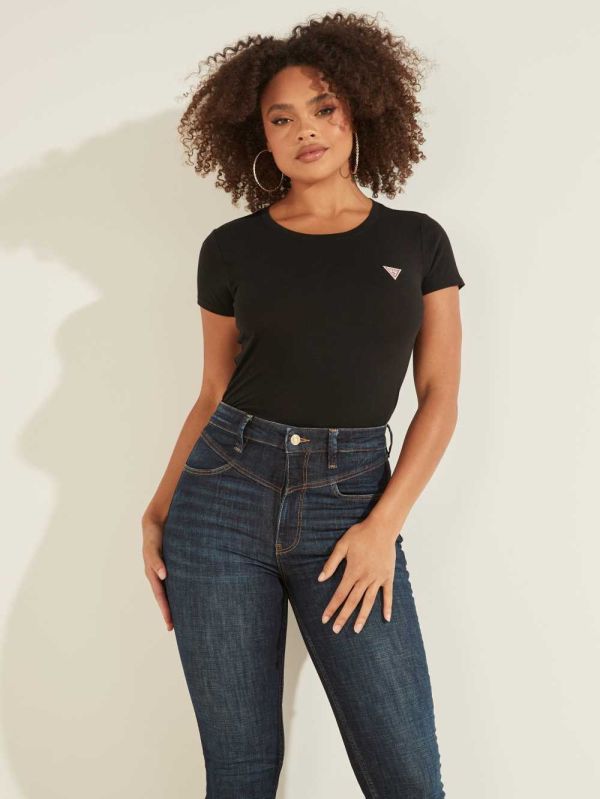 Black Women's Guess Eco Logo Baby T-shirt Australia Sale | 971ZXCEMF