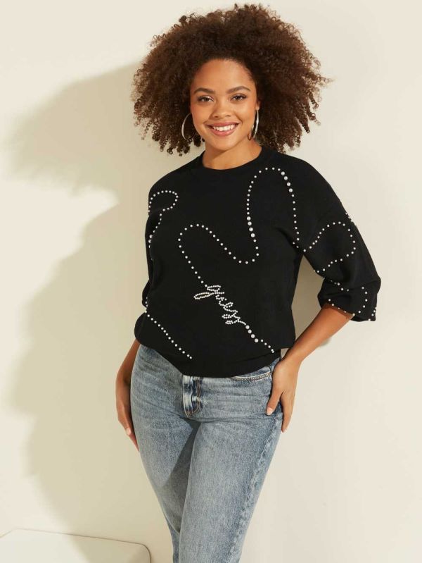 Black Women's Guess Ginny Pearl Sweaters Australia Sale | 784DCKSNJ