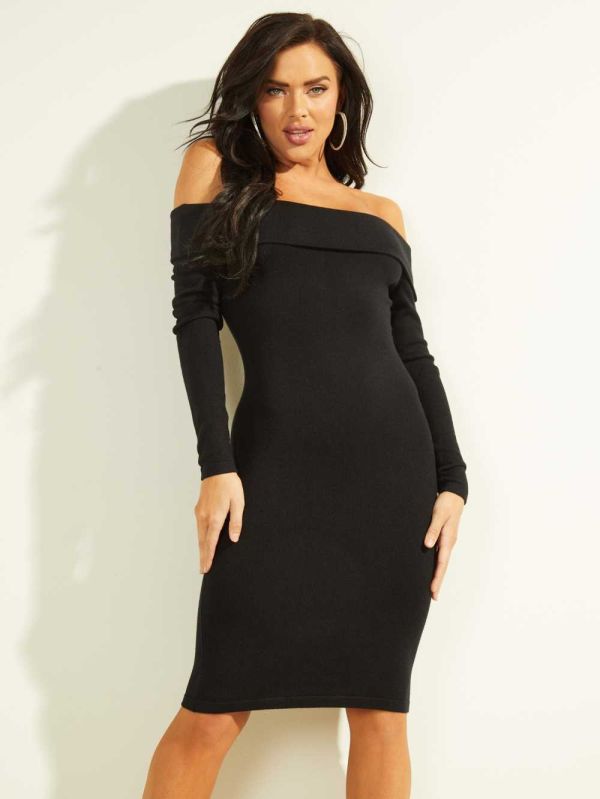 Black Women's Guess Ines Dresses Australia Sale | 735PTQFWX