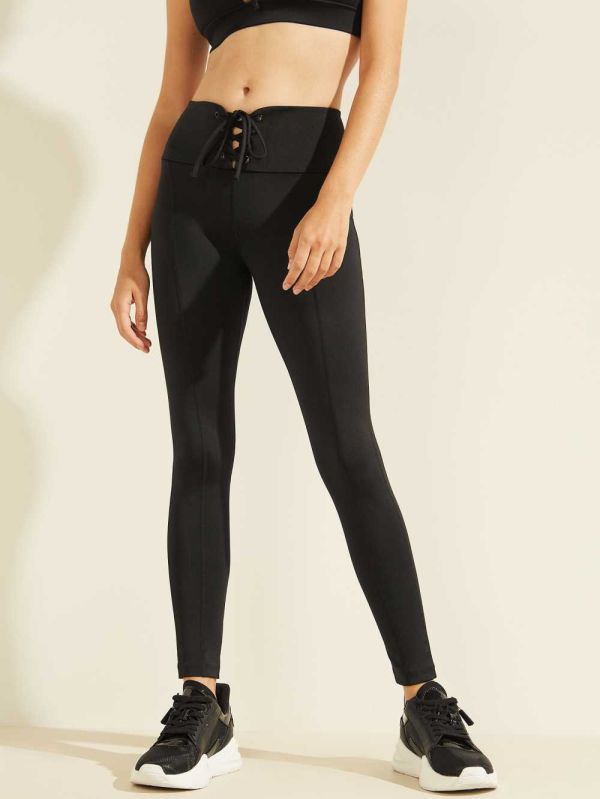 Black Women's Guess Lace-Up Leggings Australia Sale | 735GEPLID