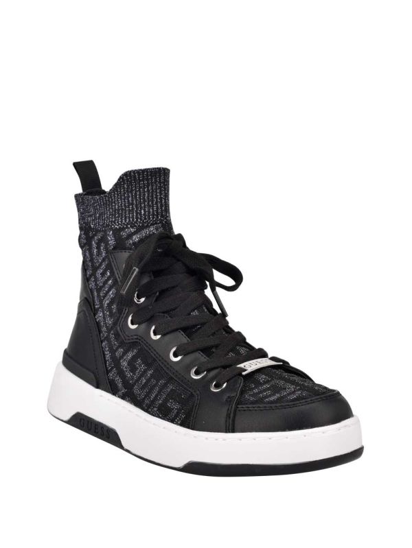 Black Women's Guess Manney Knit Logo High-Top Sneakers Australia Sale | 508UJTFEB