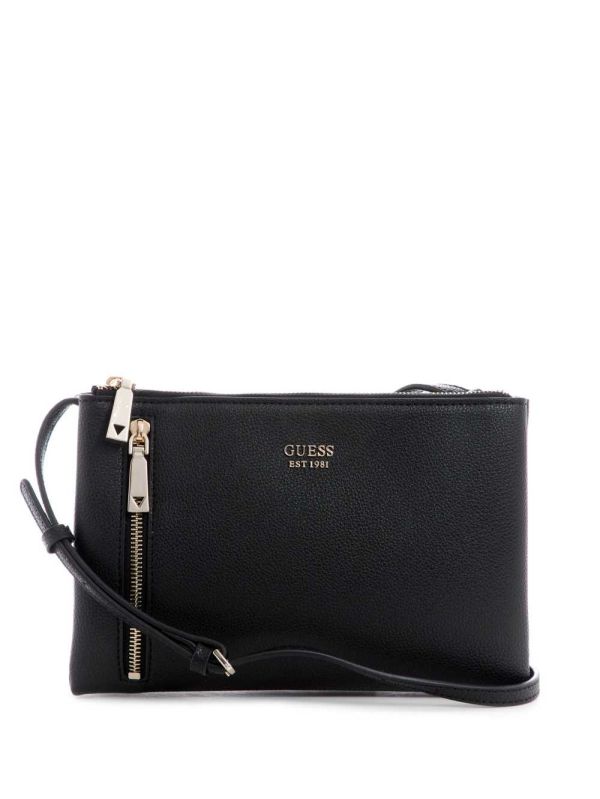 Black Women's Guess Naya Double-Zip Crossbody Bags Australia Sale | 237UWOYZG