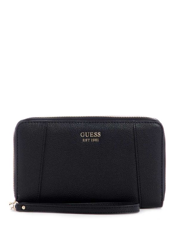 Black Women's Guess Naya Double Zip Wristlet Wallets Australia Sale | 081LNTAKB