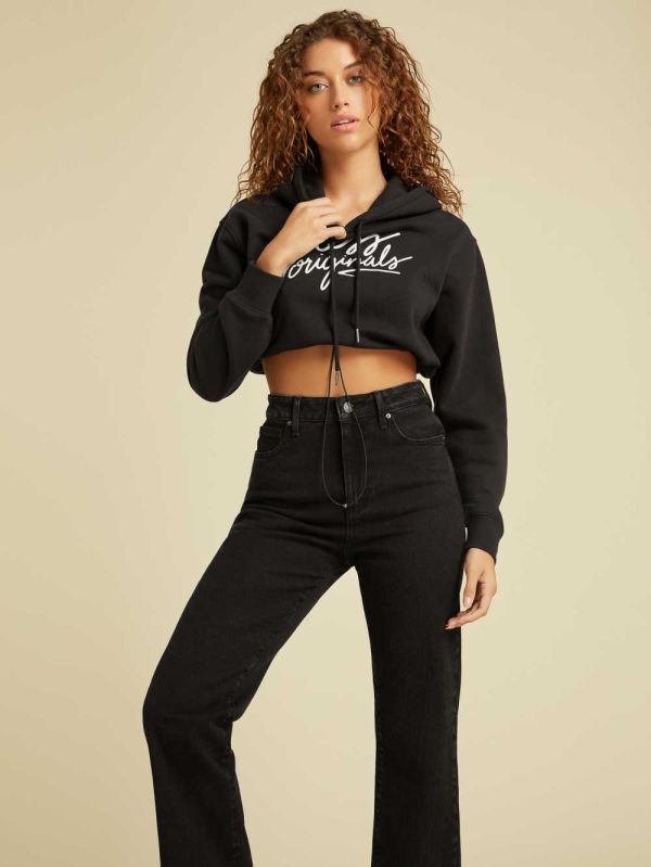 Black Women's Guess Originals Cropped Hoodie Australia Sale | 172BQUTMJ