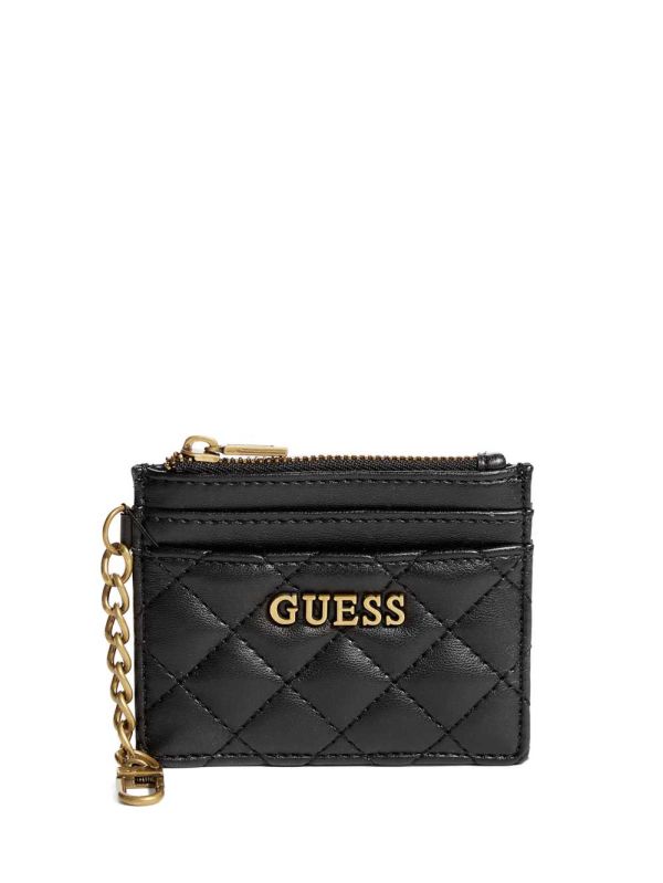 Black Women's Guess Quilted Card Holder Wallets Australia Sale | 682DZKENV