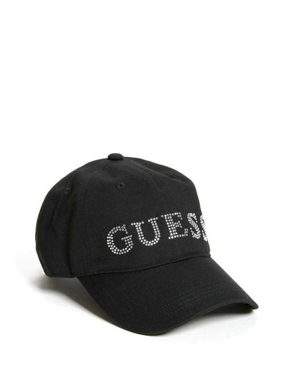 Black Women's Guess Rhinestone Logo Baseball Hats Australia Sale | 637FWUPMB