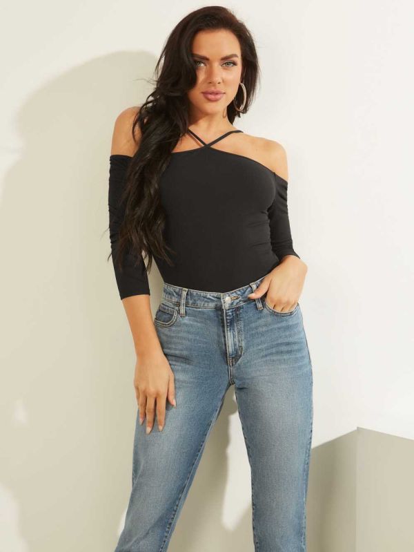 Black Women's Guess Tiera Cold-Shoulder Top Tops Australia Sale | 018IYMEWL