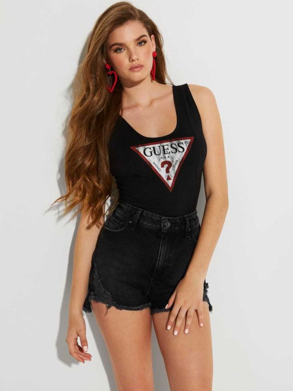 Black Women's Guess Triangle Logo Bodysuit Australia Sale | 036KRGVAU