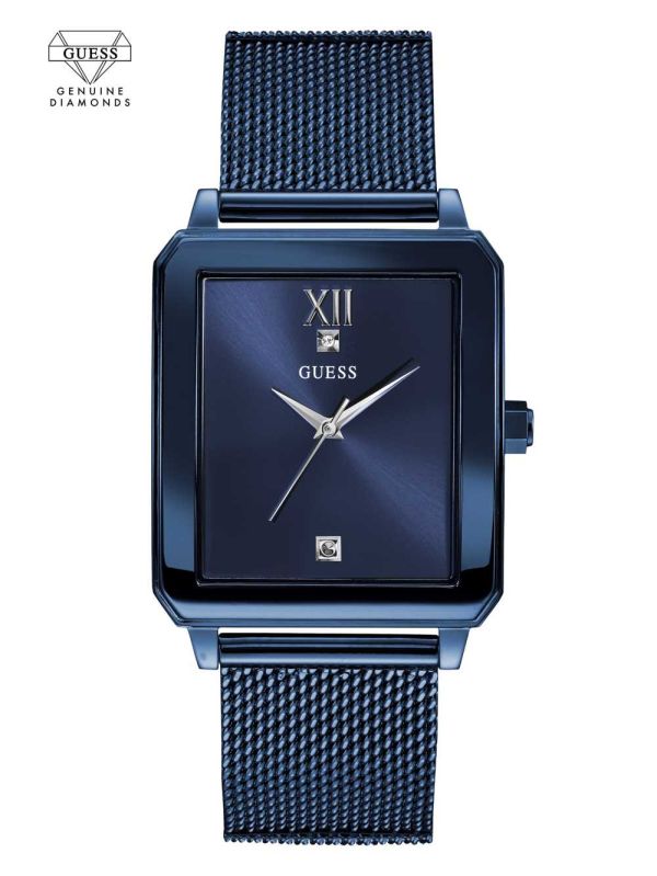 Blue Men's Guess Blue Diamond Rectangular Watches Australia Sale | 834SBAODZ