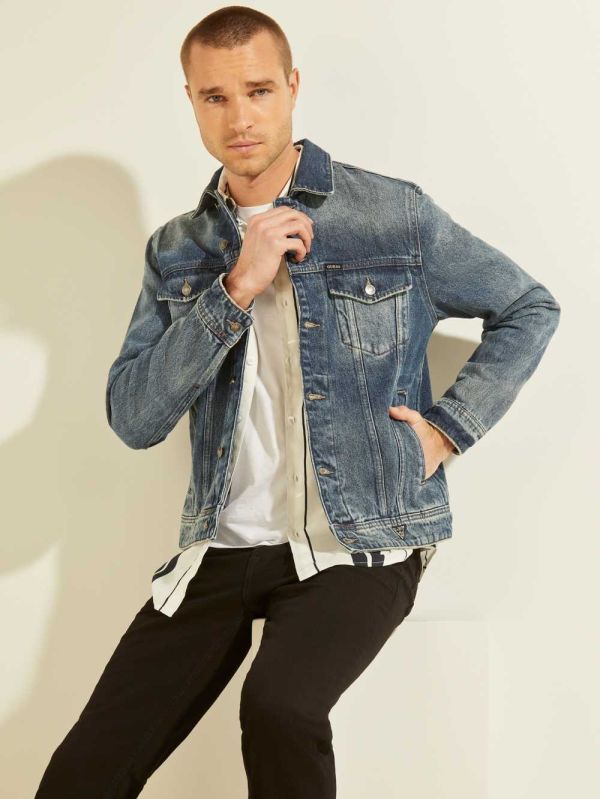 Blue Men's Guess Dillon Classic Denim Jackets Australia Sale | 405CXOHWP