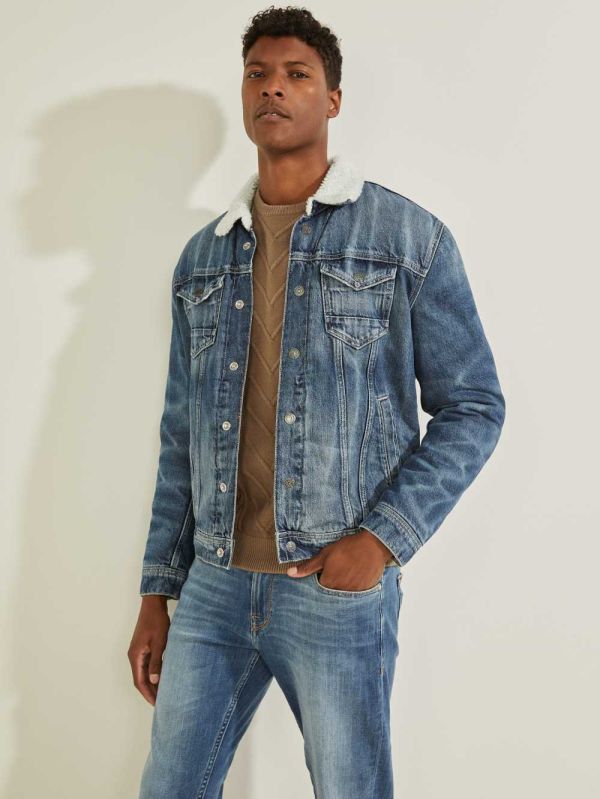 Blue Men's Guess Eco Gale Denim Jackets Australia Sale | 728QUXTZH